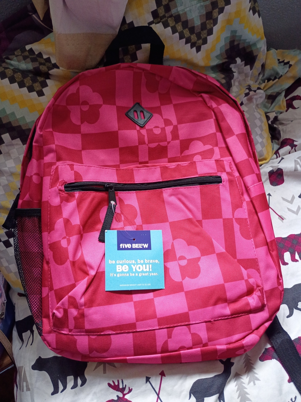 & Other Stories Pink Checkerboard Floral Backpack